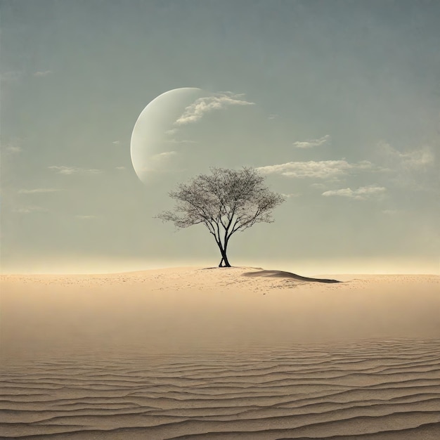 paisaje surrealista con árbol render 3D paisaje surralista con árbol 3D render