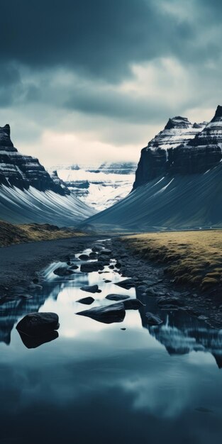 Foto paisaje de temática de aventura de islandia con agua que refleja