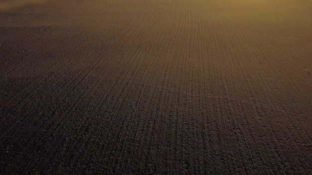 Paisaje de tierra arada en un campo agrícola en un soleado día de otoño