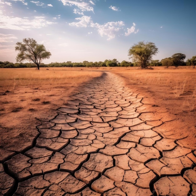 Paisaje de tierra seca y agrietada Concepto de ilustración 3D del cambio climático