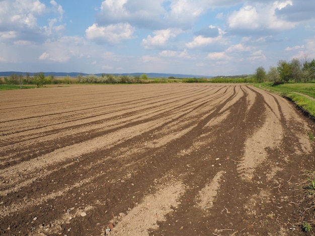 Paisaje con tierras agrícolas aradas preparadas para la cosecha Paisaje agrícola tierra cultivable para cultivos temporales que se pueden arar y utilizar para cultivar Serbia Sremska Mitrovica Fruska gora