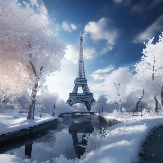 paisaje de la Torre Eiffel con árboles de primavera IA generativa