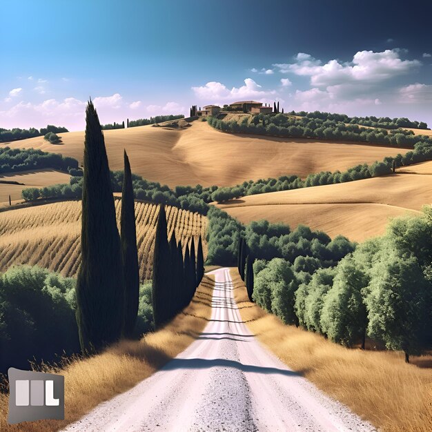 Foto paisaje de la toscana con carreteras y cipreses italia