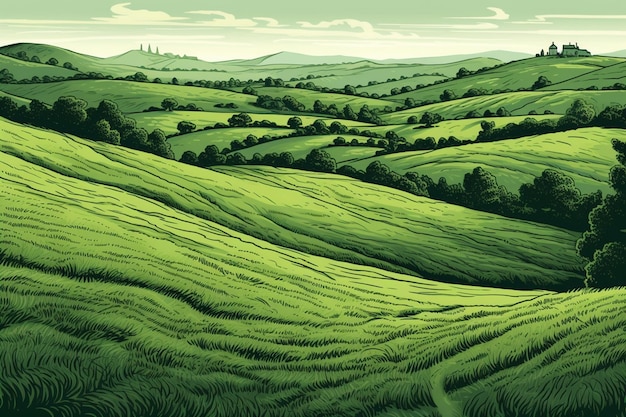 Paisaje de Toscana colinas verdes y campos ilustración vectorial