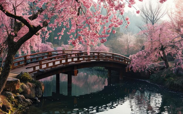 Foto paisaje tradicional de puentes japoneses