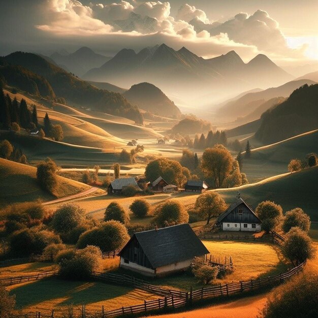 Foto paisaje tranquilo de campo tranquilo hermoso papel de pared hd ai generado