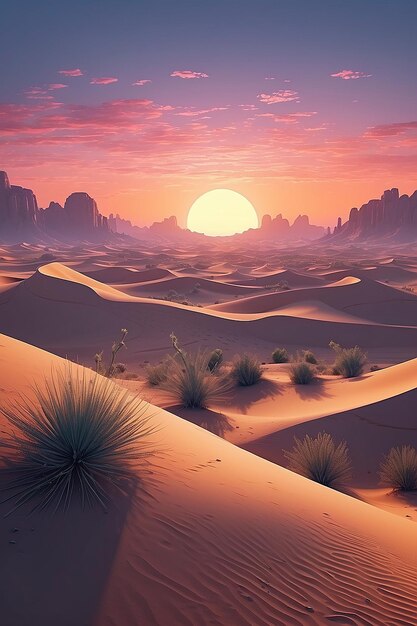 Paisaje tranquilo del desierto al atardecer IA generativa