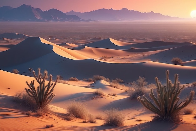 Paisaje tranquilo del desierto al atardecer IA generativa