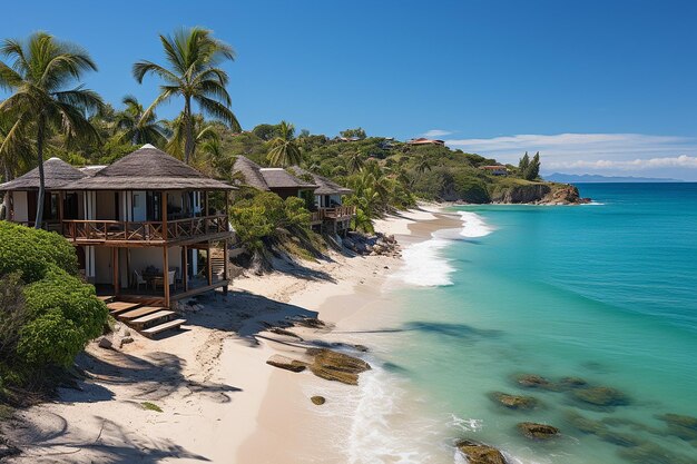 Foto paisaje tropical de verano con bungalow en la playa del océano