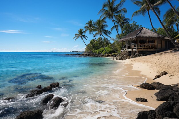 Foto paisaje tropical de verano con bungalow en la playa del océano