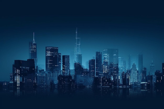 Un paisaje urbano azul con un fondo azul que dice "nyc".