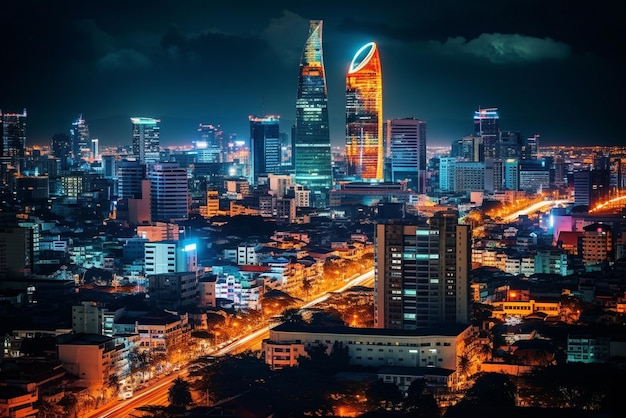 Paisaje urbano de la ciudad de Ho Chi Minh Vietnam por la noche