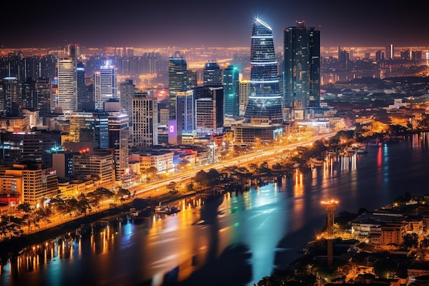Paisaje urbano de la ciudad de Ho Chi Minh Vietnam por la noche