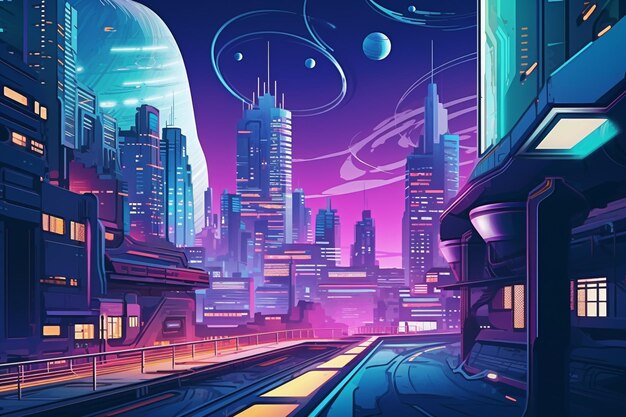 El paisaje urbano cyberpunk con MonorailxA