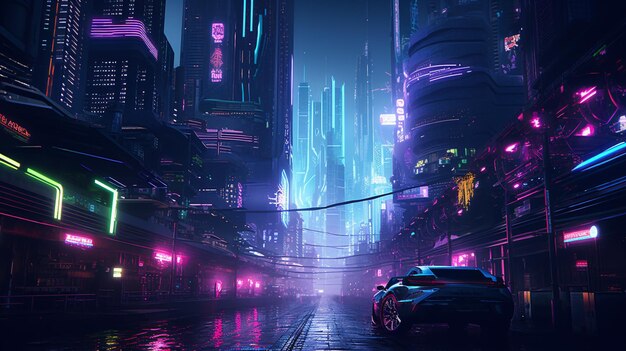 Foto el paisaje urbano cyberpunk de neon nights