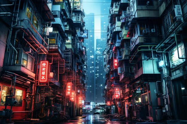 Un paisaje urbano cyberpunk superado por la tecnología de cordyceps