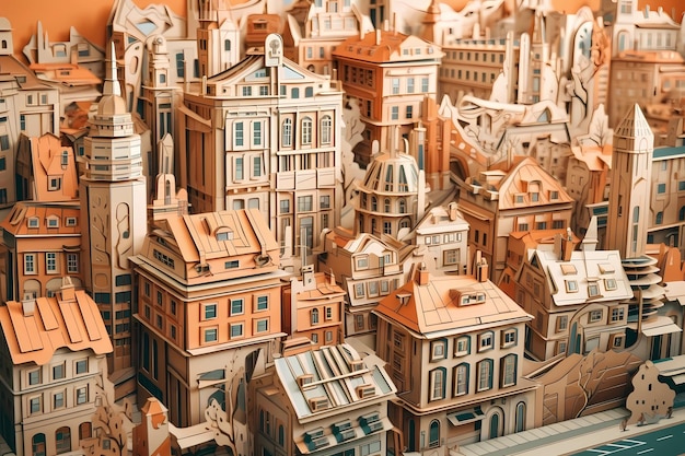 Un paisaje urbano detallado en estilo de arte en papel IA generativa