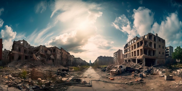 Paisaje urbano devastado Las secuelas de la guerra IA generativa