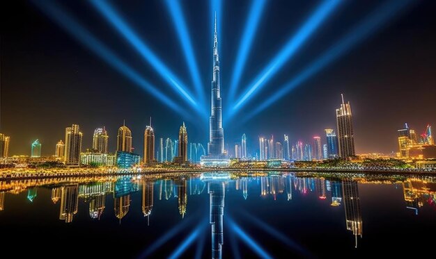 Paisaje urbano de Dubai Marina en la noche