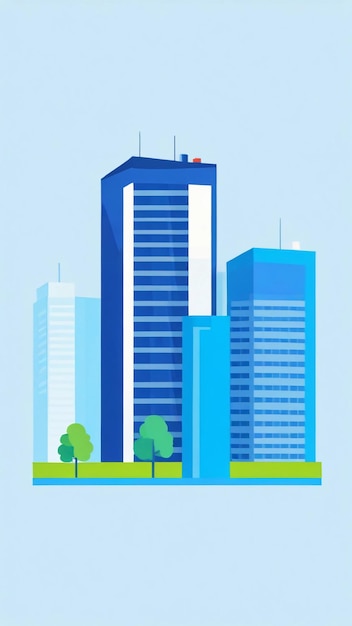 Paisaje urbano con edificios modernos rascacielos estilo plano geométrico minimalista simple con co azul