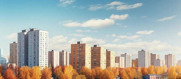 Paisaje urbano con edificios residenciales a finales del otoño