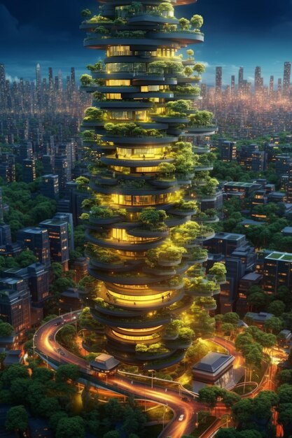 Foto paisaje urbano futurista en una ciudad