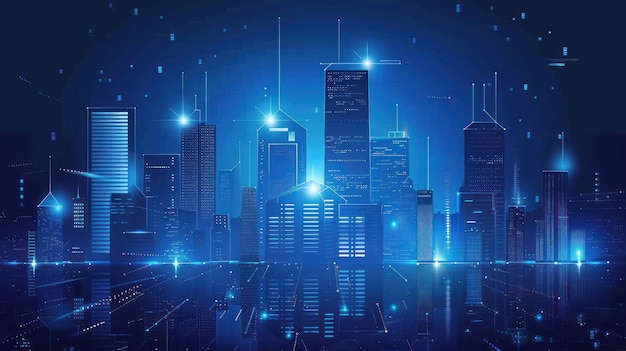 Paisaje urbano futurista con conexiones digitales