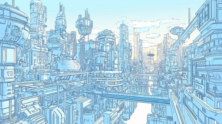 Paisaje urbano futurista Diseño arquitectónico detallado