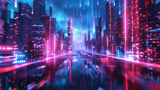 Paisaje urbano futurista iluminado