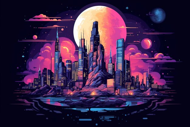 Paisaje urbano futurista por la noche