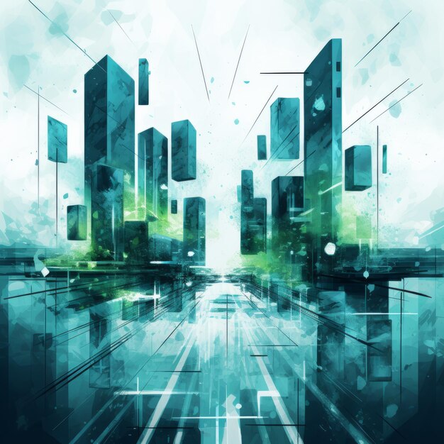 Foto paisaje urbano futurista una pintura de ilusionismo abstracto verde