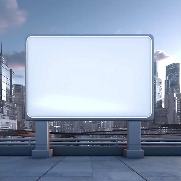 Paisaje urbano futurista que acentúa un cartel en blanco