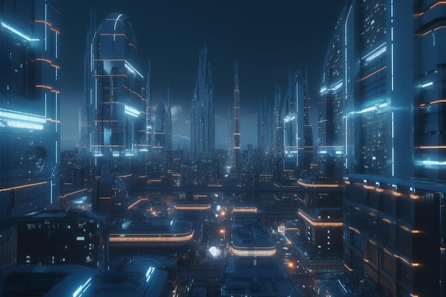 Un paisaje urbano futurista con tecnología avanzada de energía y sostenibilidad