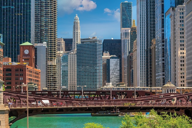 Paisaje urbano del horizonte del centro de Chicago de Estados Unidos