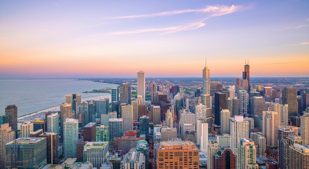 Paisaje urbano del horizonte del centro de Chicago de Estados Unidos