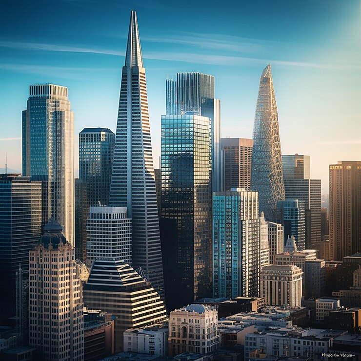Un paisaje urbano con el horizonte de san francisco al fondo.