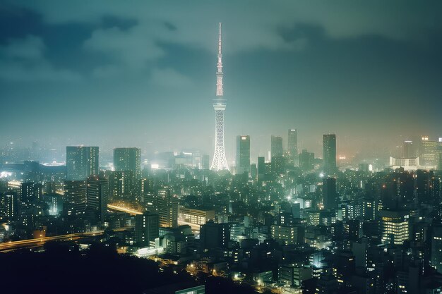 El paisaje urbano del horizonte de Tokio, el panorama aéreo de los rascacielos