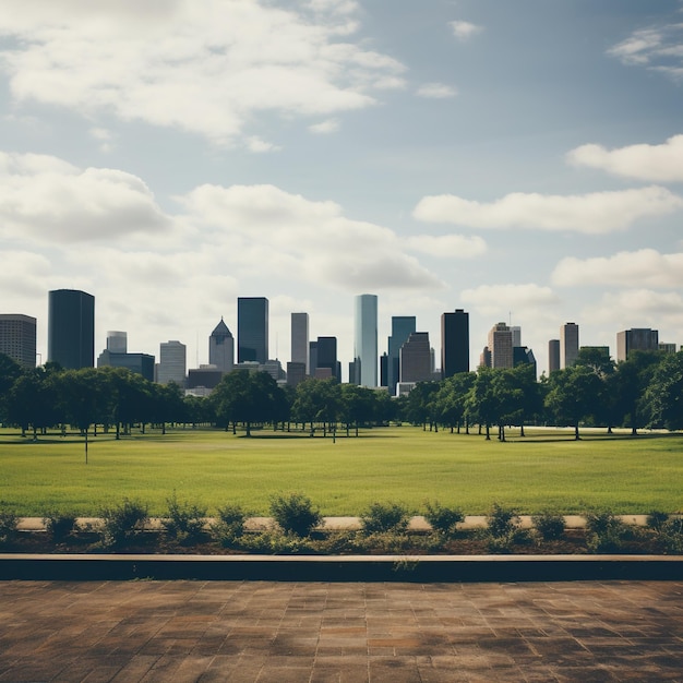 Paisaje urbano de Houston con parque en primer plano