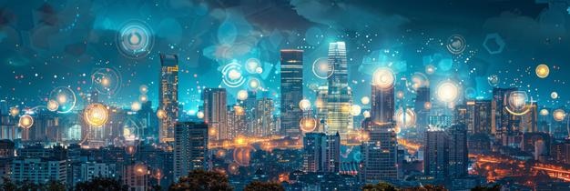 El paisaje urbano iluminado por las luces nocturnas