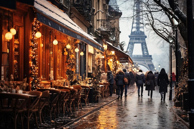 Foto paisaje urbano invernal calles cubiertas de nieve de parís