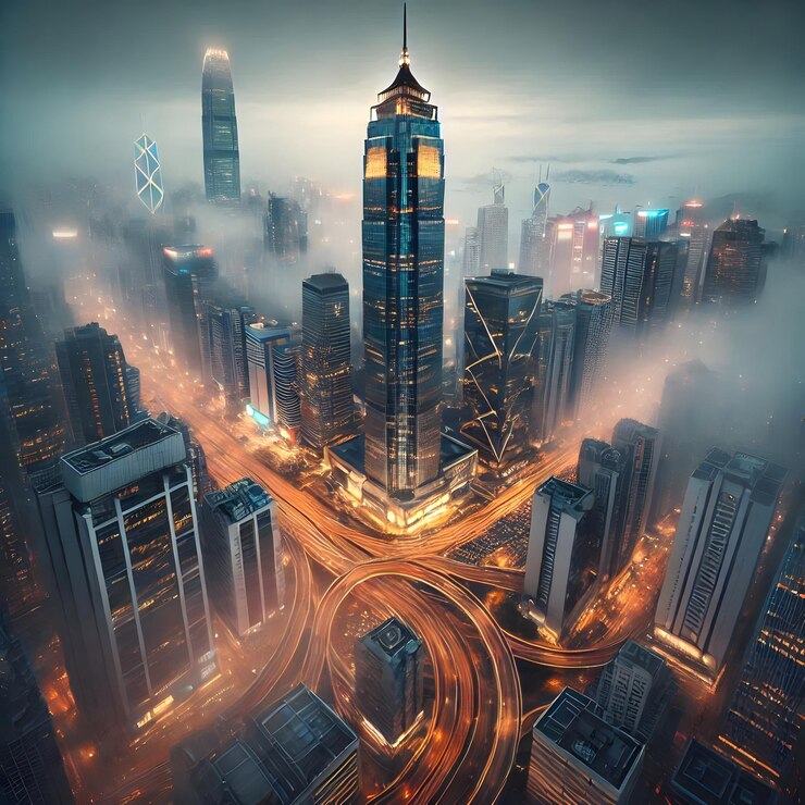 Paisaje urbano en invierno Hong Kong Nueva York Estados Unidos