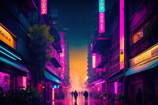 Paisaje urbano de Japón por la noche