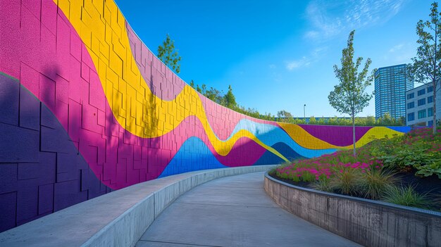 Paisaje urbano lienzo mural colorido adornando el paisaje urbano con arquitectura moderna