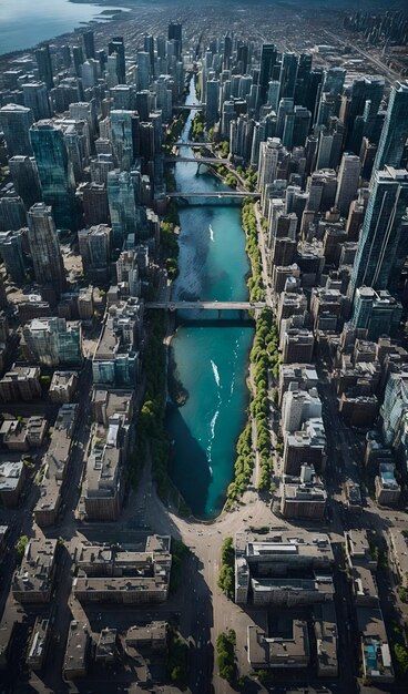 Un paisaje urbano con un pintoresco río que fluye a través del corazón del paisaje urbano.