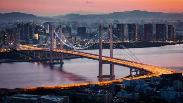 Foto paisaje urbano del puente de incheon en corea