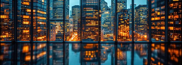 Paisaje urbano con rascacielos reflectantes edificios de oficinas de negocios de arquitectura moderna