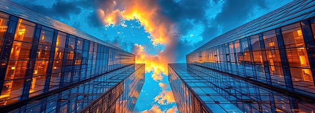 Paisaje urbano con rascacielos reflectantes edificios de oficinas de negocios de arquitectura moderna