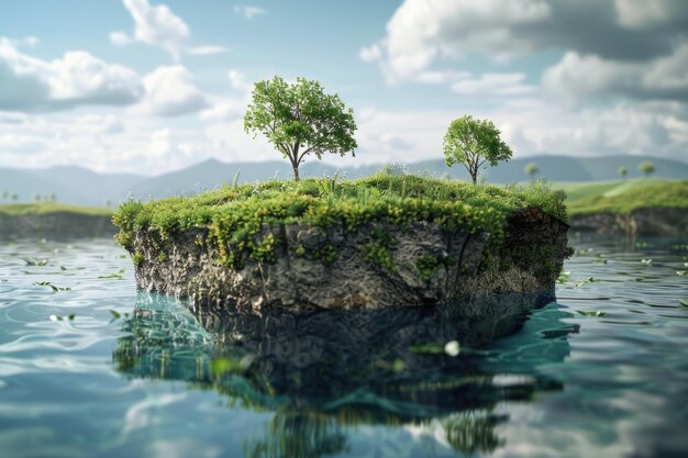 Paisaje de vacaciones de viajes ecológicos en 3D con árboles