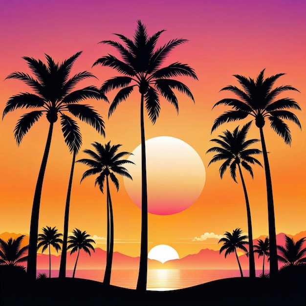 Paisaje vectorial de verano del domingo de palmeras con siluetas de palmeras