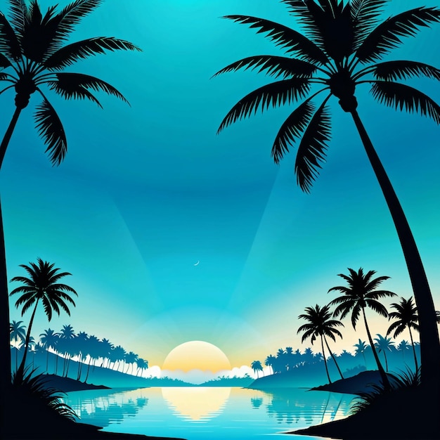 Paisaje vectorial de verano del domingo de palmeras con siluetas de palmeras